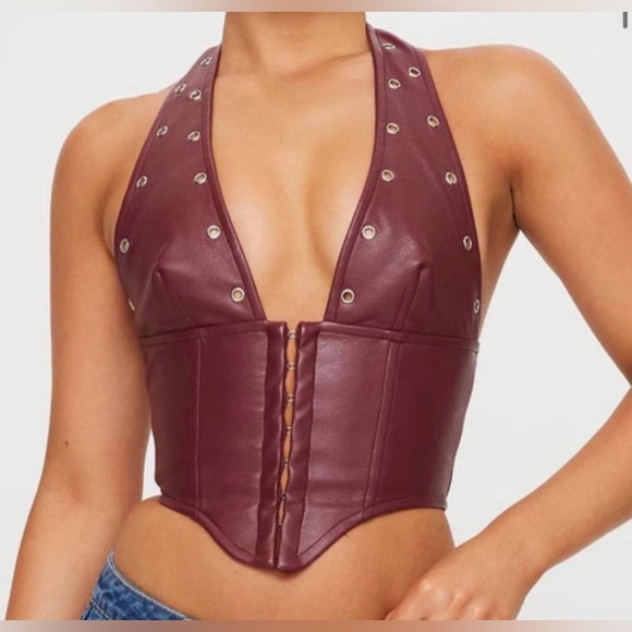 Princess Polly Palladia Pu Jordy Corset Burgundy Size 12 - Picture 10 of 11